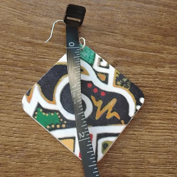 Women's Colorful Green White Back Red Square Dangle Earrings Statement Jewelry - Picture 5 of 5